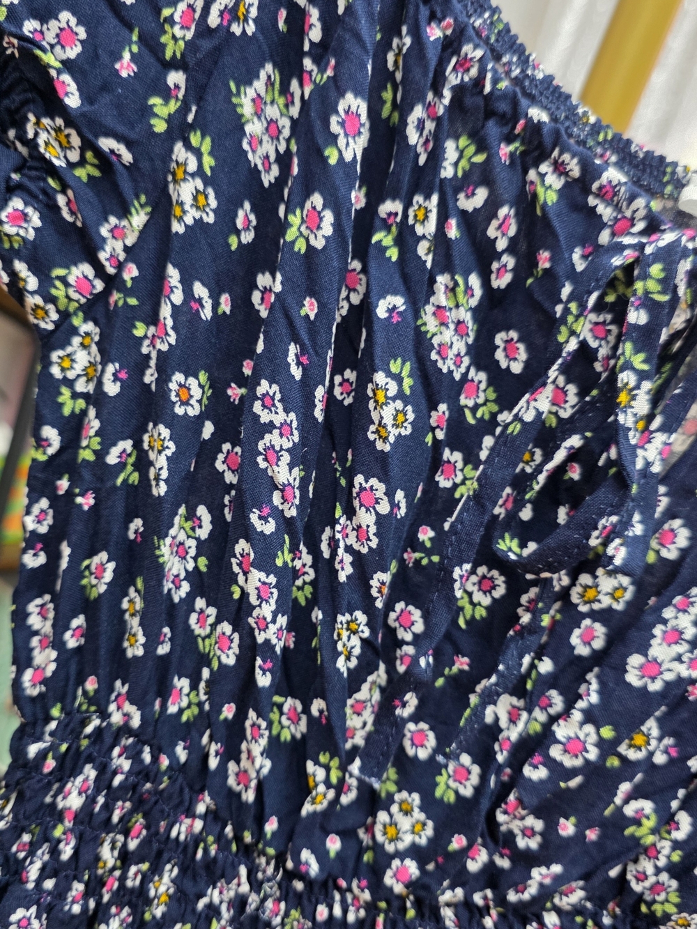 Birch And Stone Smocked Navy Floral Maxi Dress Raw Hem Sz Small - Picture 3 of 9